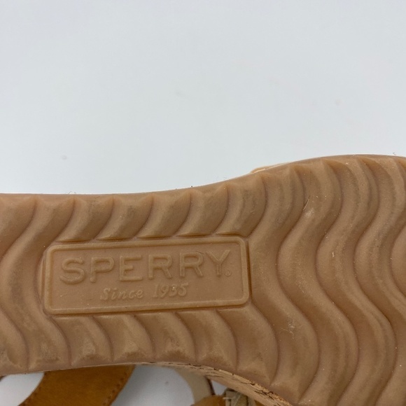 SPERRY tan leather cork wedge sandals size 10 - Picture 10 of 11